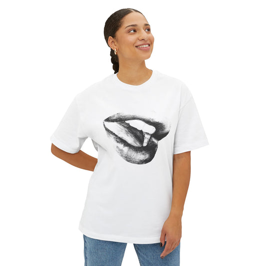 Hand-Drawn Black & White Lips Oversized Unisex T-Shirt