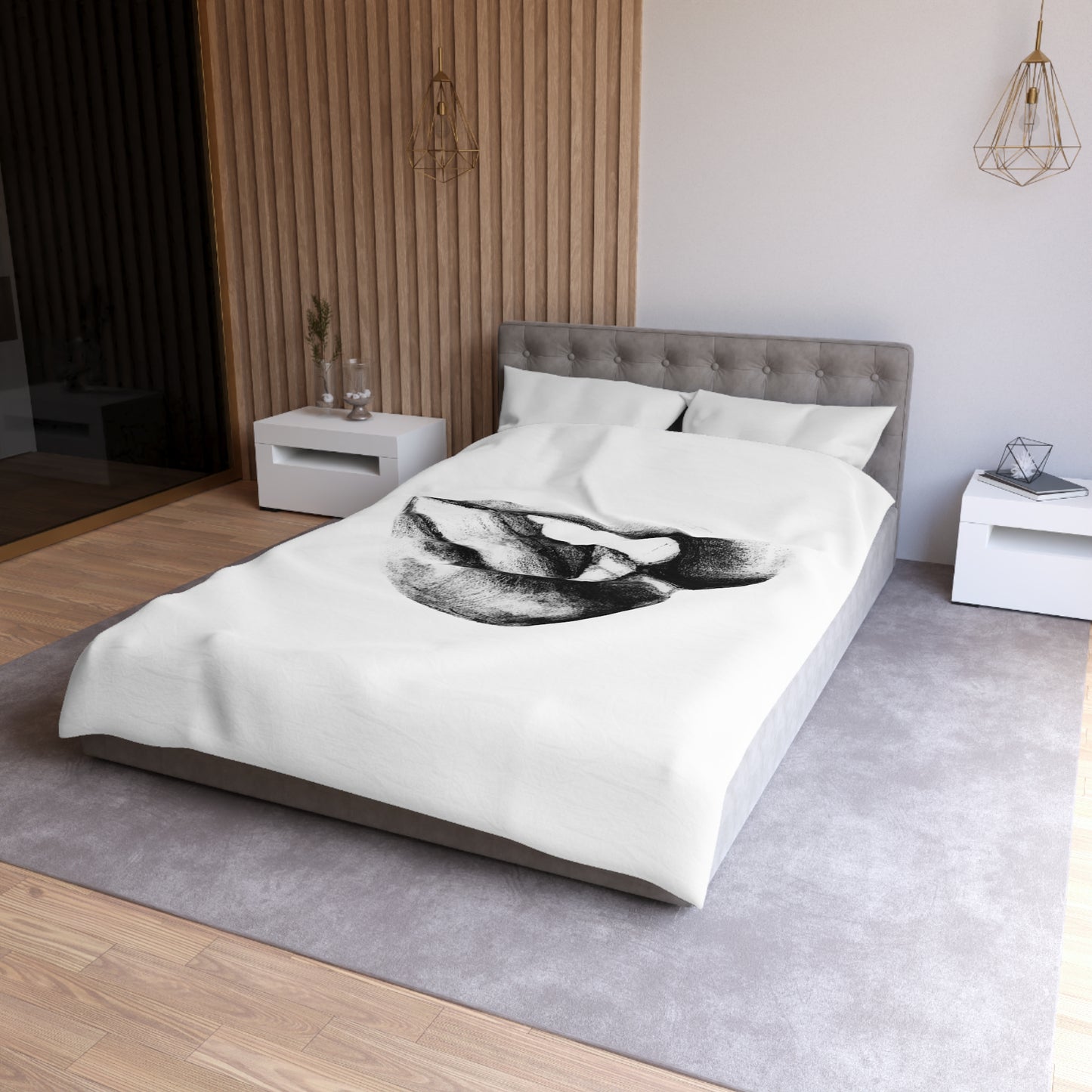Duvet Cover - Lush Lips Black & White Drawing Design