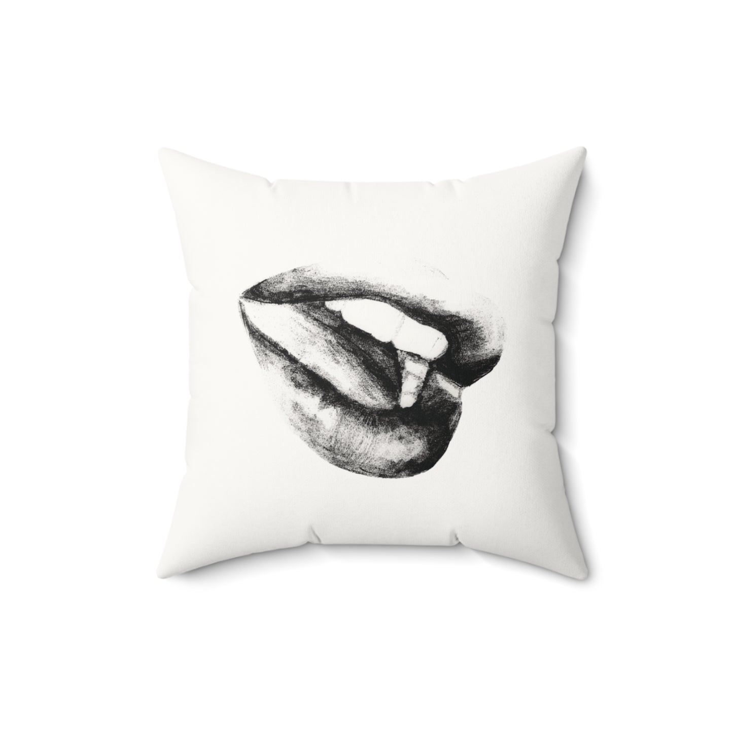 Square Pillow - Black and White Lushous Lips Pencil Drawing Design