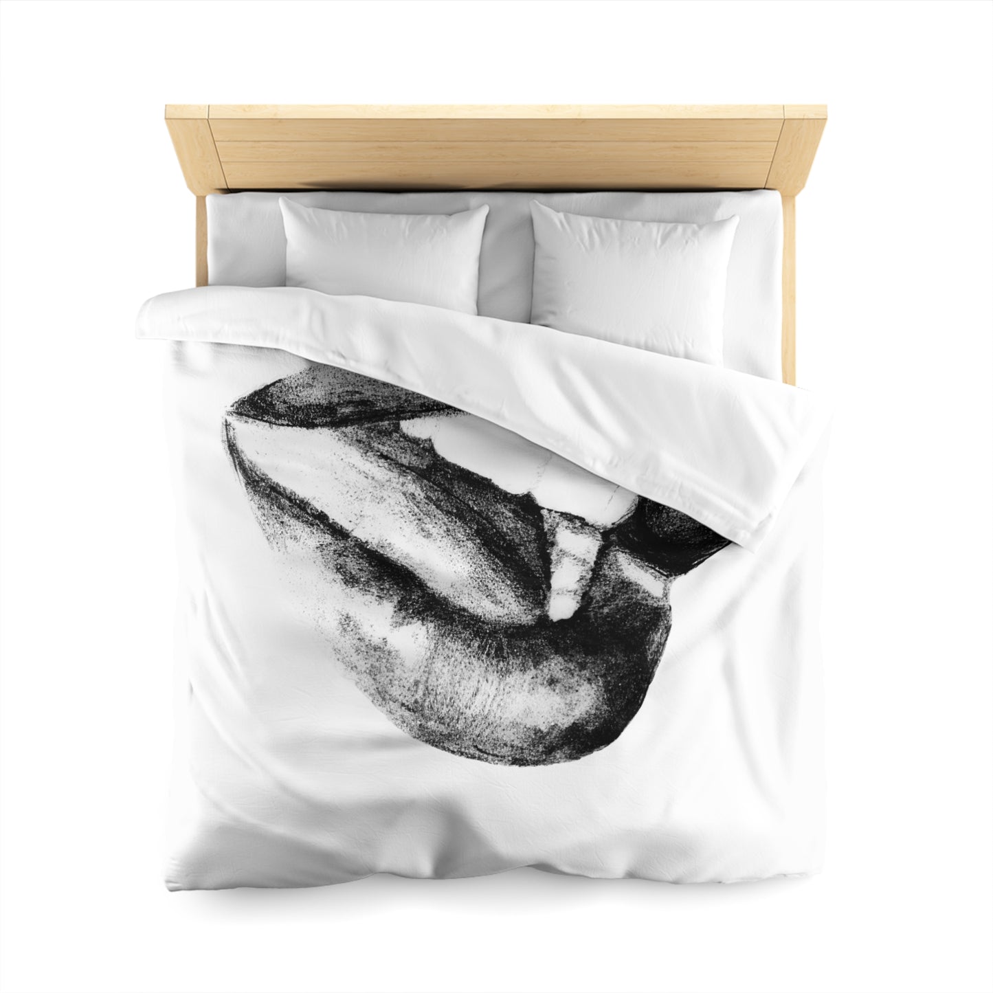 Duvet Cover - Lush Lips Black & White Drawing Design