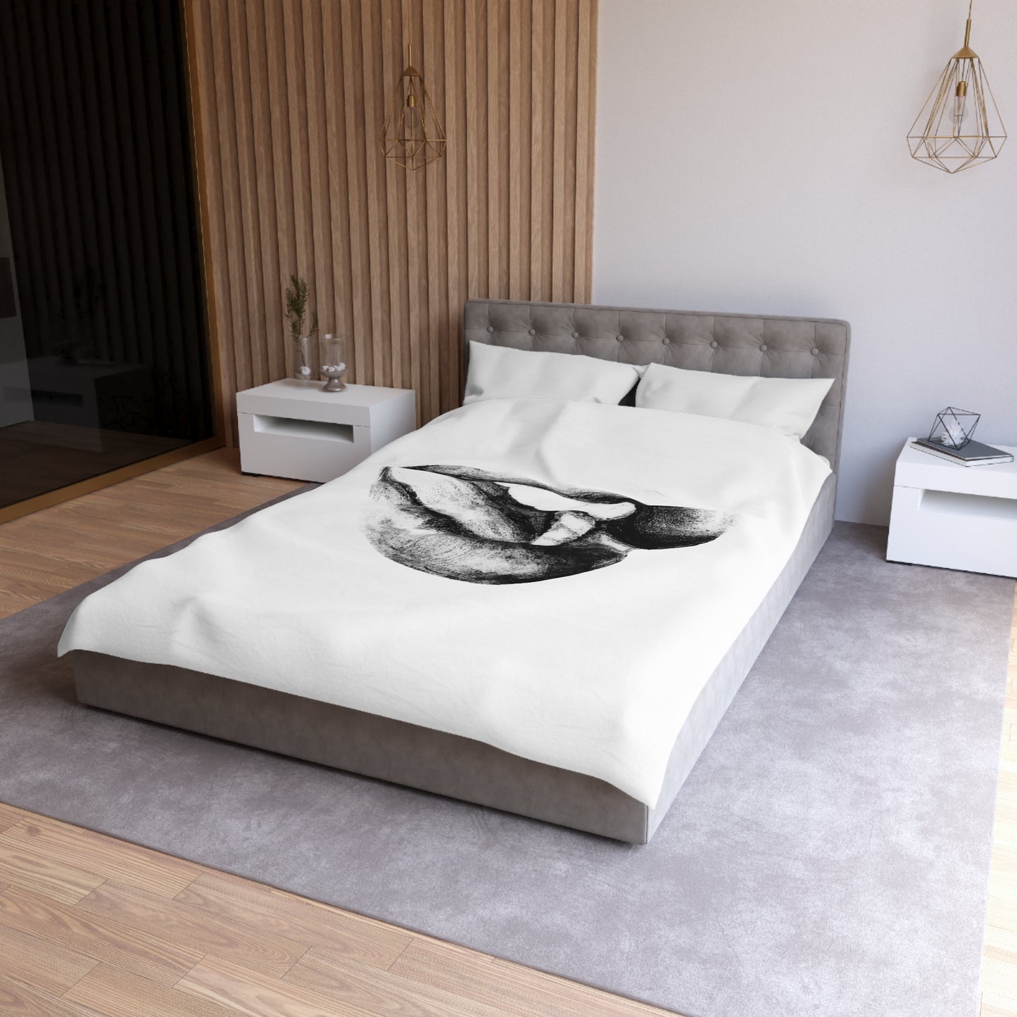 Duvet Cover - Lush Lips Black & White Drawing Design