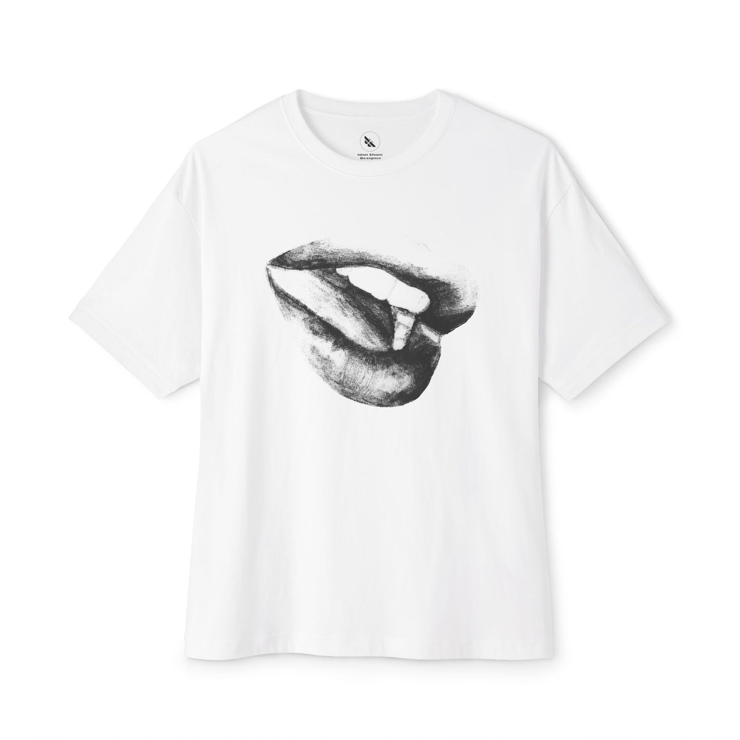 Hand-Drawn Black & White Lips Oversized Unisex T-Shirt