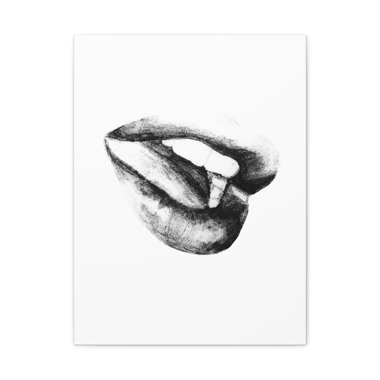 Canvas Wall Art - Black & White Woman's Mouth Drawing