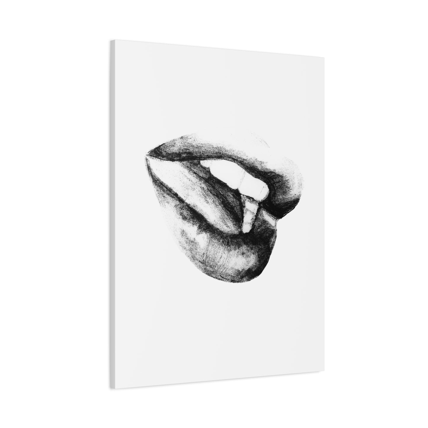 Canvas Wall Art - Black & White Woman's Mouth Drawing