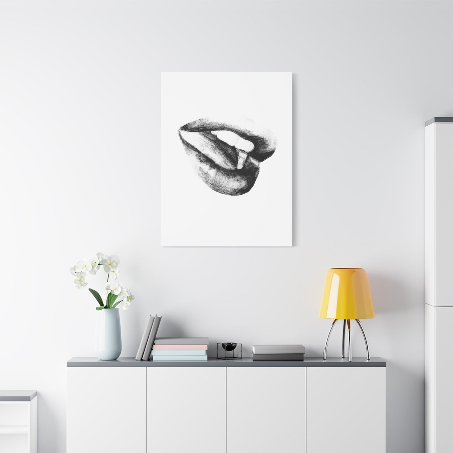 Canvas Wall Art - Black & White Woman's Mouth Drawing