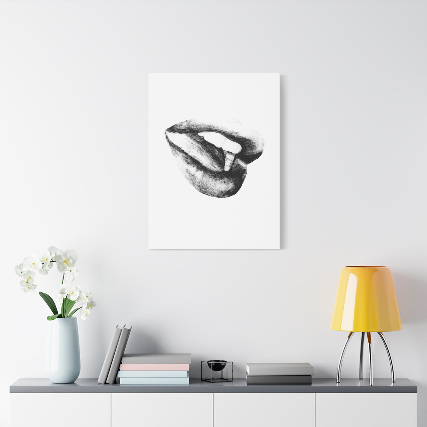 Canvas Wall Art - Black & White Woman's Mouth Drawing