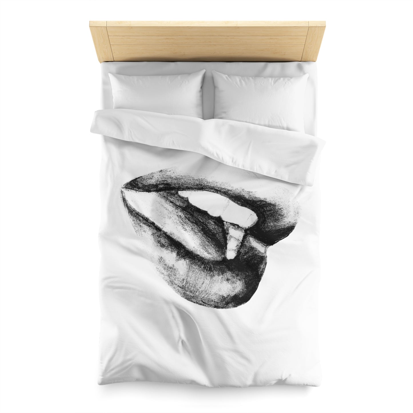 Duvet Cover - Lush Lips Black & White Drawing Design
