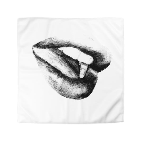 Duvet Cover - Lush Lips Black & White Drawing Design