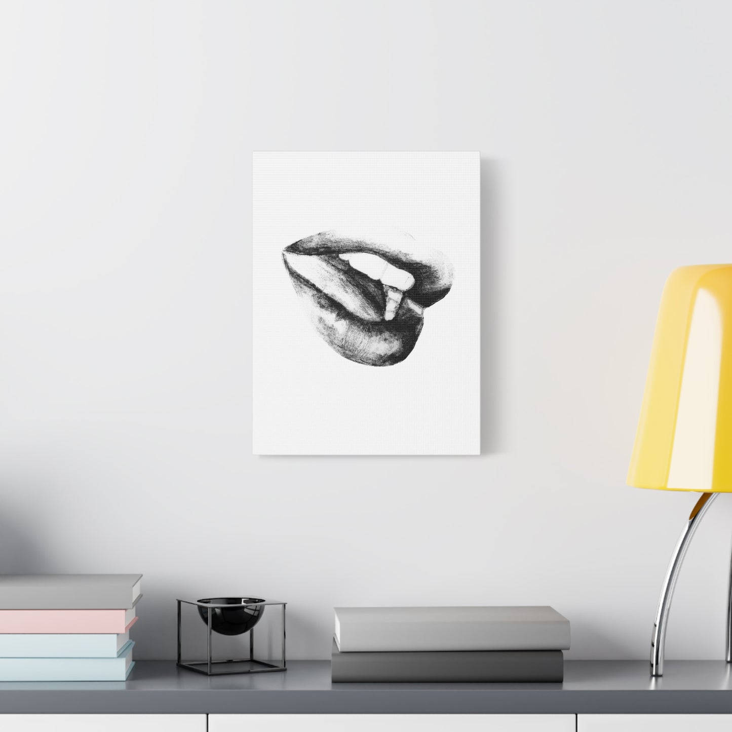 Canvas Wall Art - Black & White Woman's Mouth Drawing