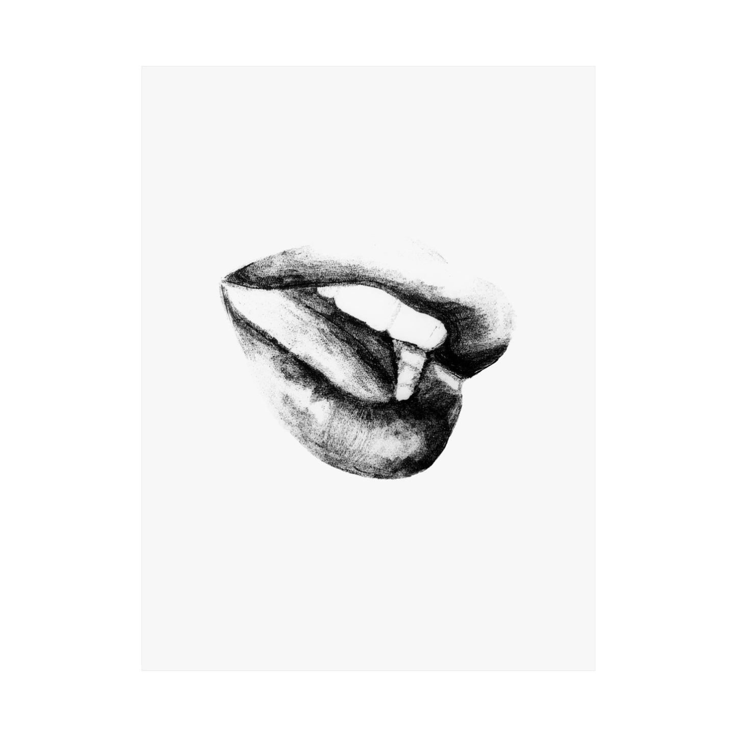 Minimalist Black & White Lips Art Print — Modern Sensual Wall Poster
