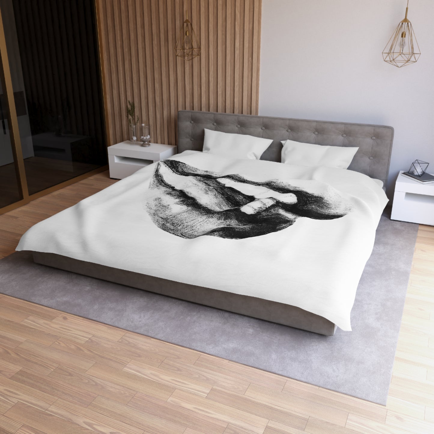 Duvet Cover - Lush Lips Black & White Drawing Design