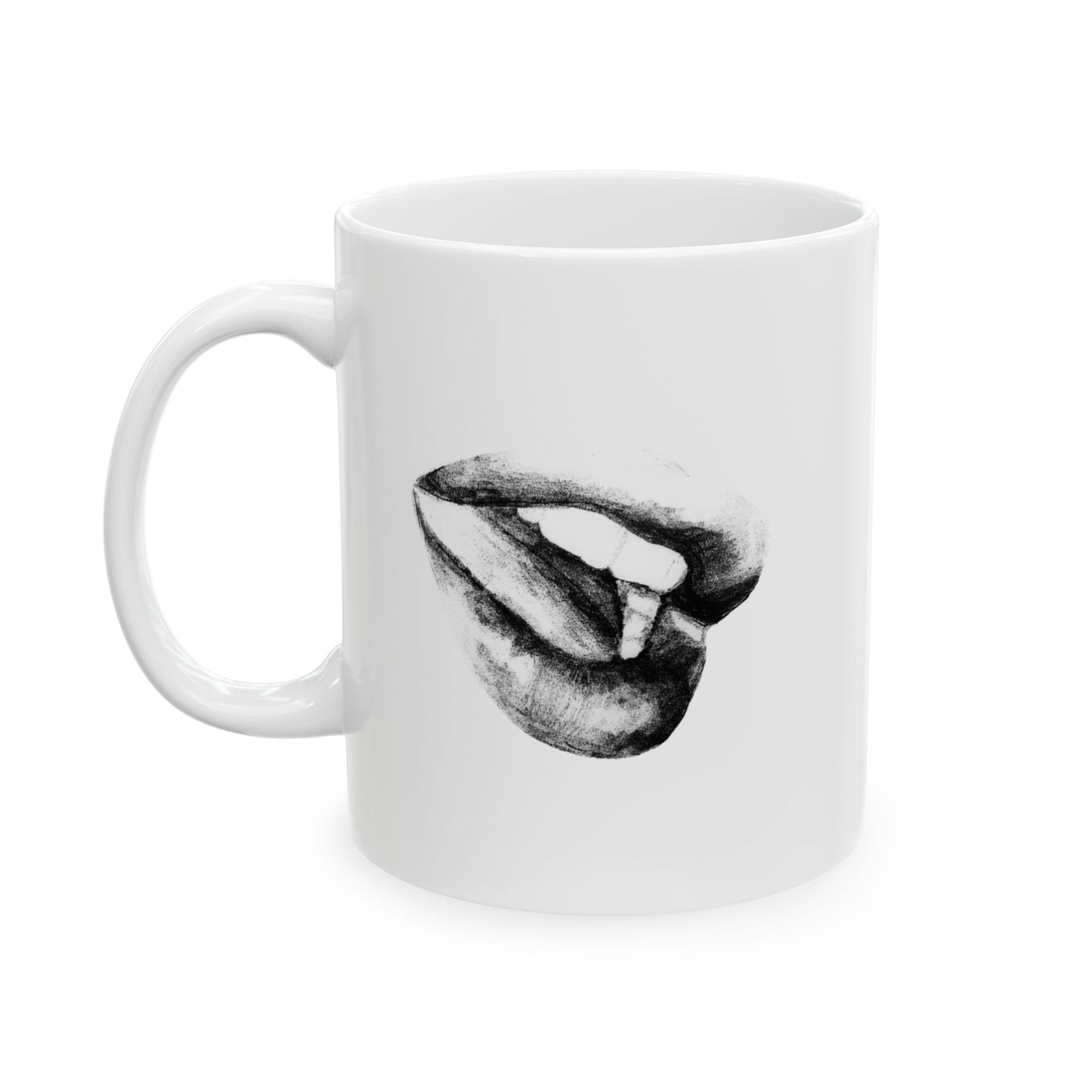 Mug - Woman's Lips Monochrome Pencil Drawing