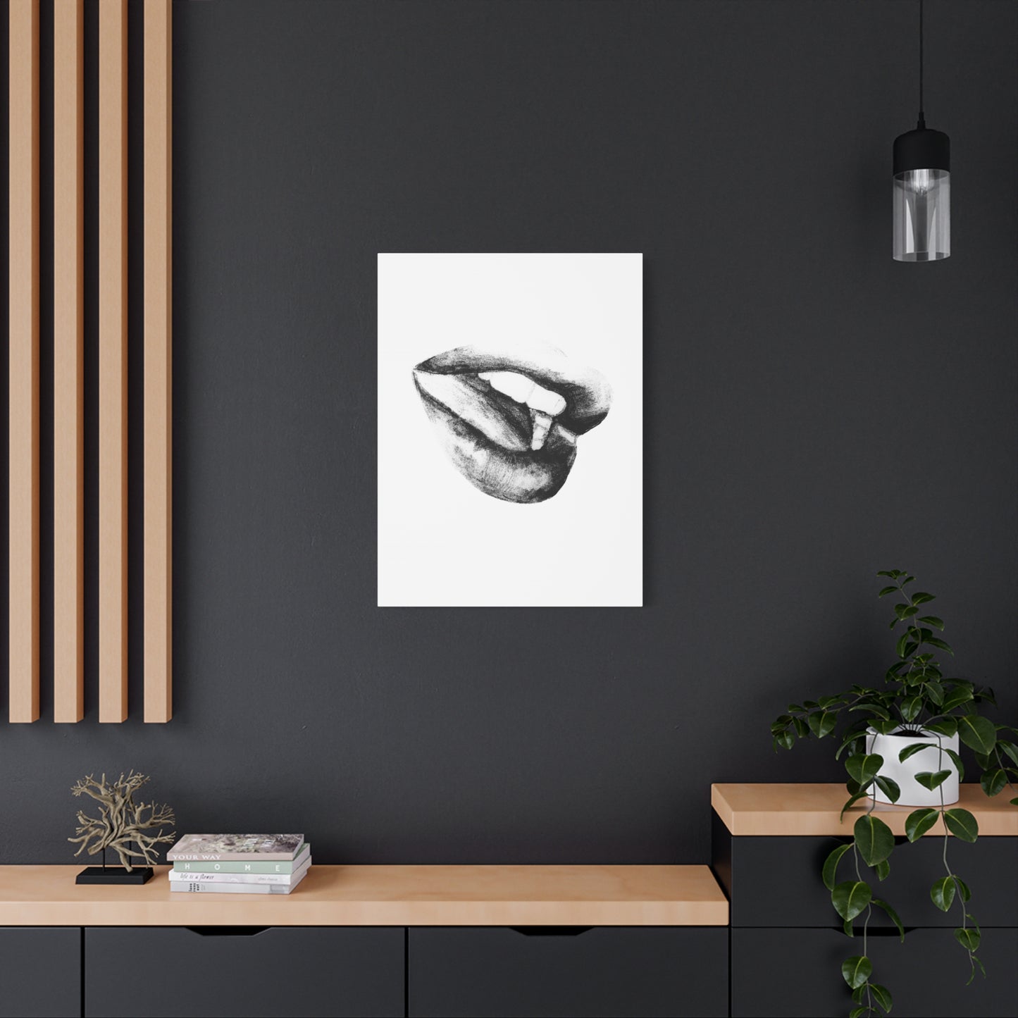 Canvas Wall Art - Black & White Woman's Mouth Drawing
