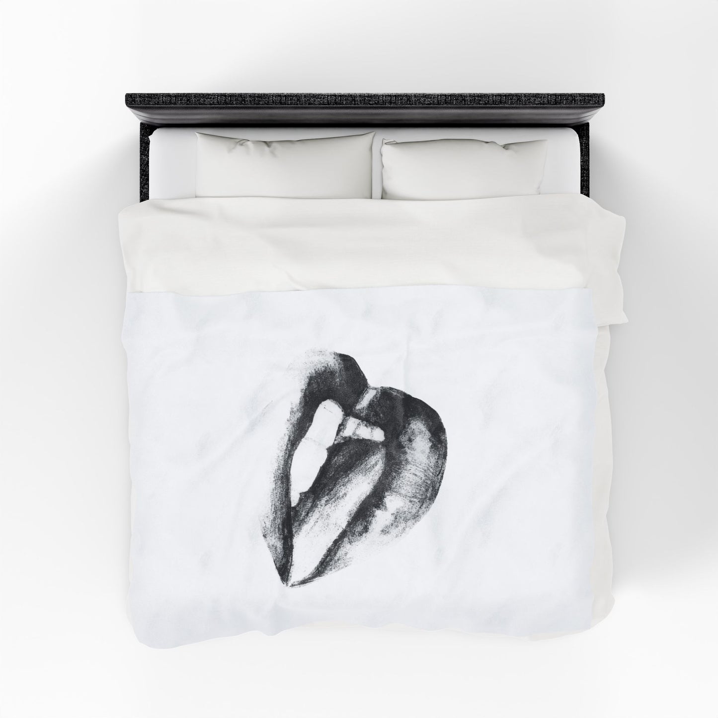 Plush Blanket - Bold and Sensual Lips Illustration in Black and White
