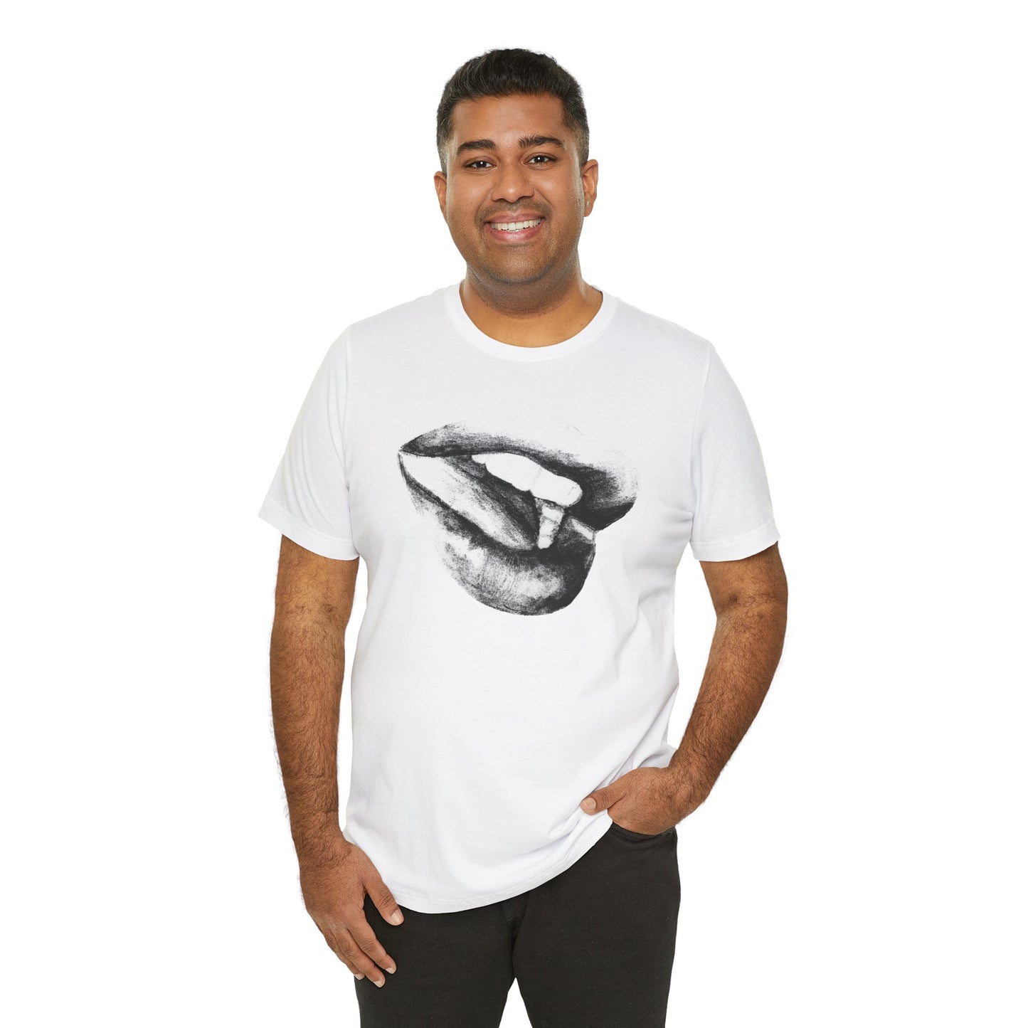 Stylish Drawing Lips Print Unisex Tee, Casual Wear, Gift for Fashion Lovers, Perfect for Parties, Trendy T-Shirt