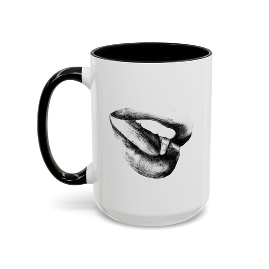 Coffee Mug Womans Mouth Black and White Pencil Drawing