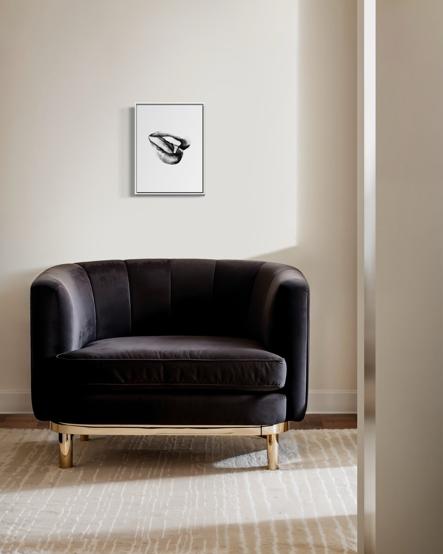 Minimalist Black & White Lips Art Print — Modern Sensual Wall Poster