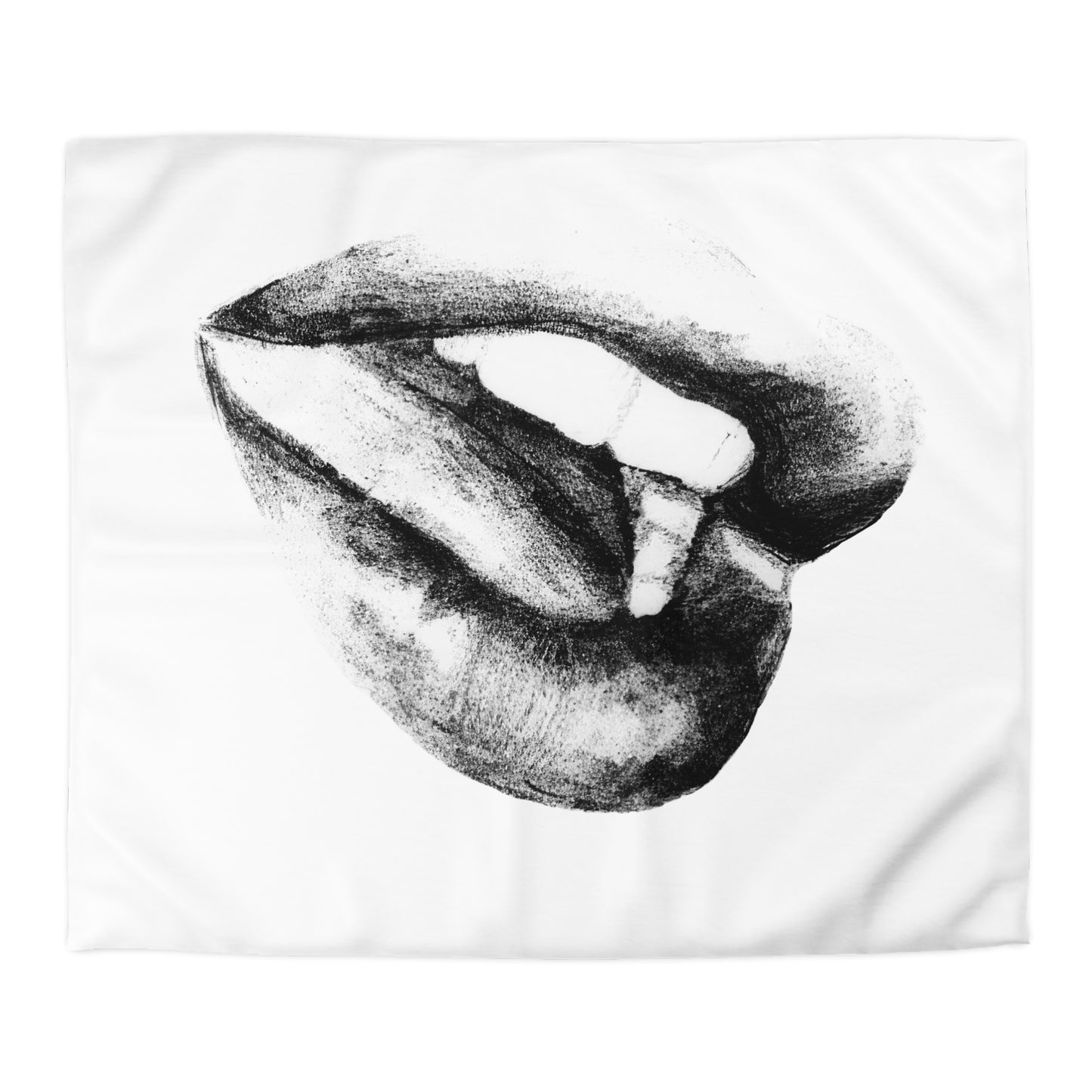 Duvet Cover - Lush Lips Black & White Drawing Design