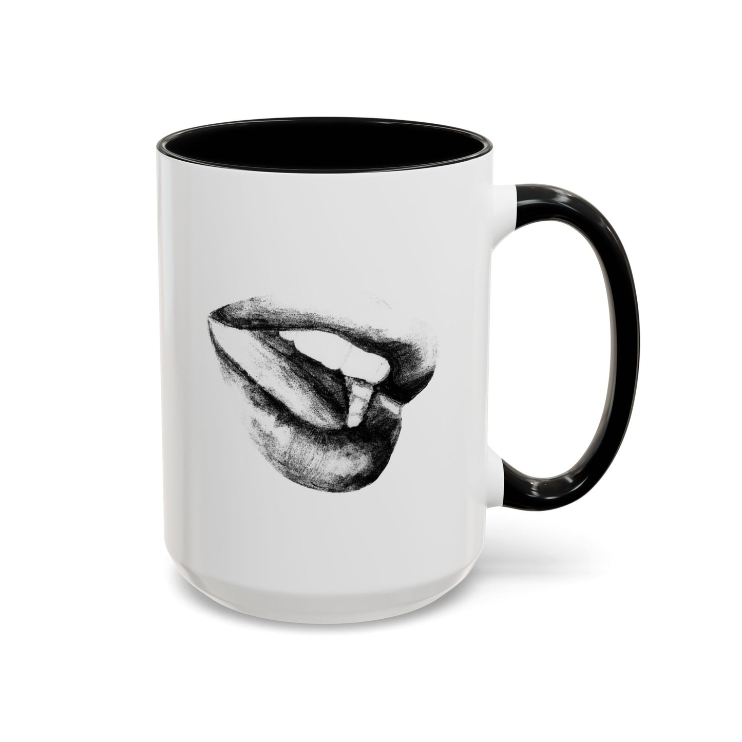 Coffee Mug Womans Mouth Black and White Pencil Drawing