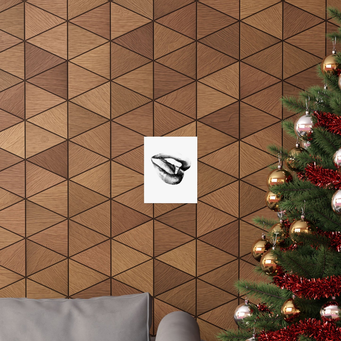 Vertical Poster - Black and White Woman's Lips Drawing