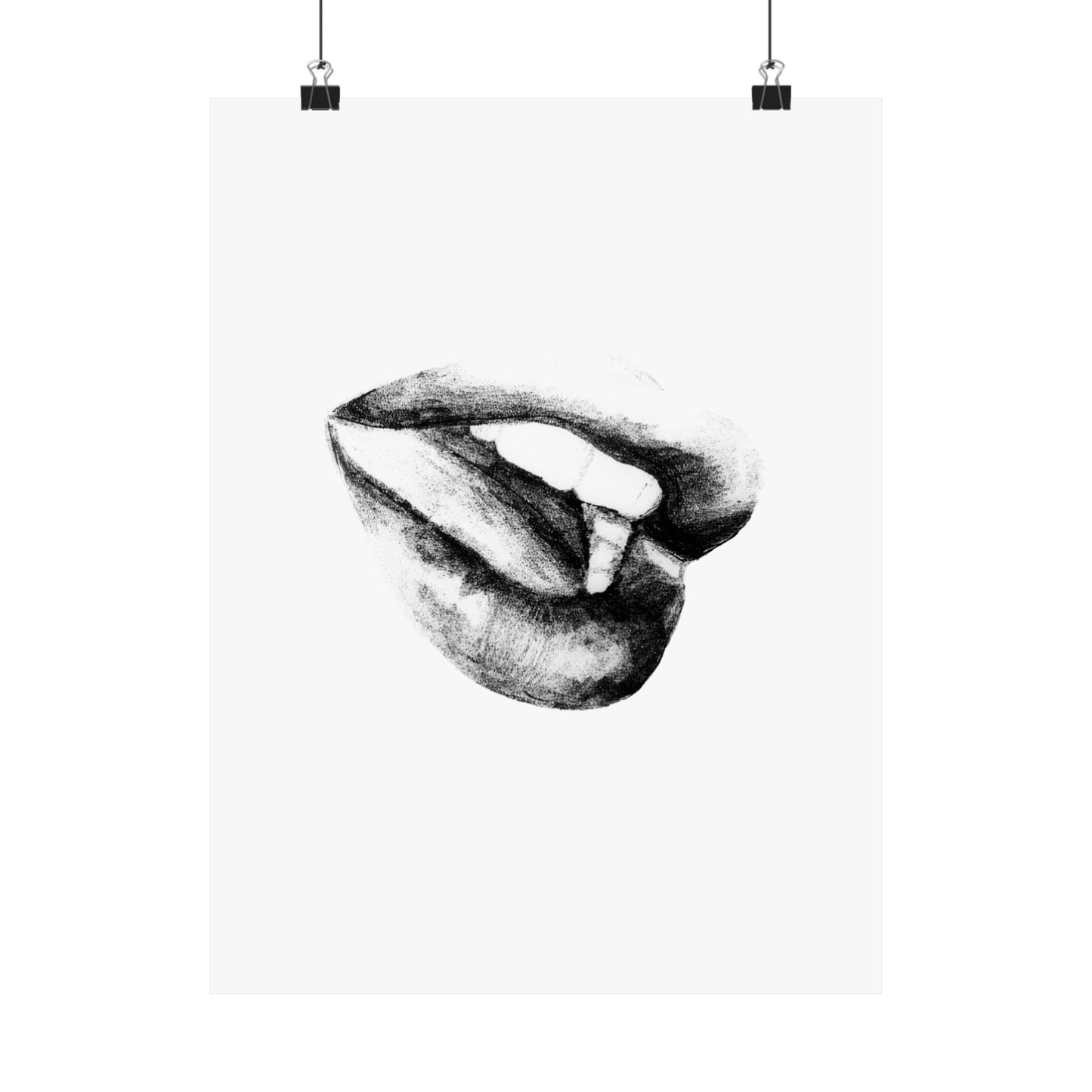 Minimalist Black & White Lips Art Print — Modern Sensual Wall Poster