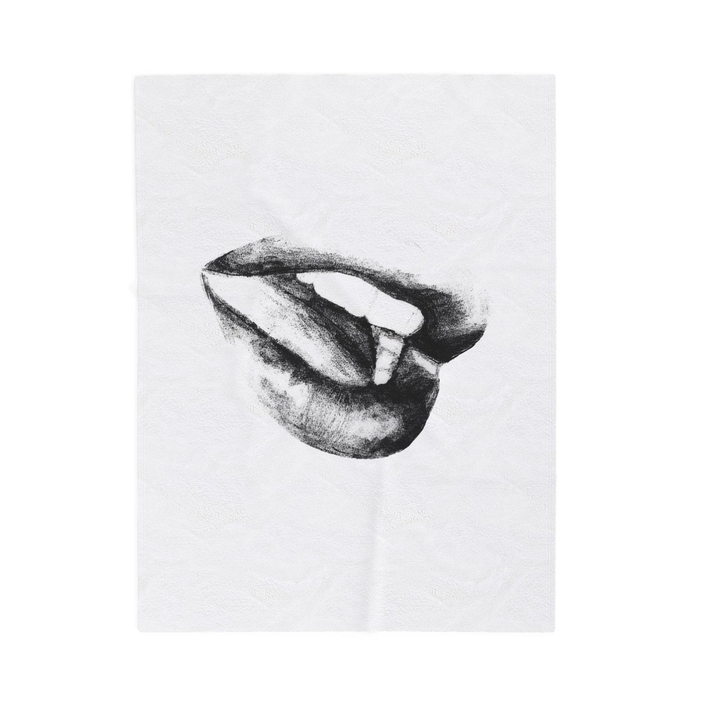 Plush Blanket - Bold and Sensual Lips Illustration in Black and White