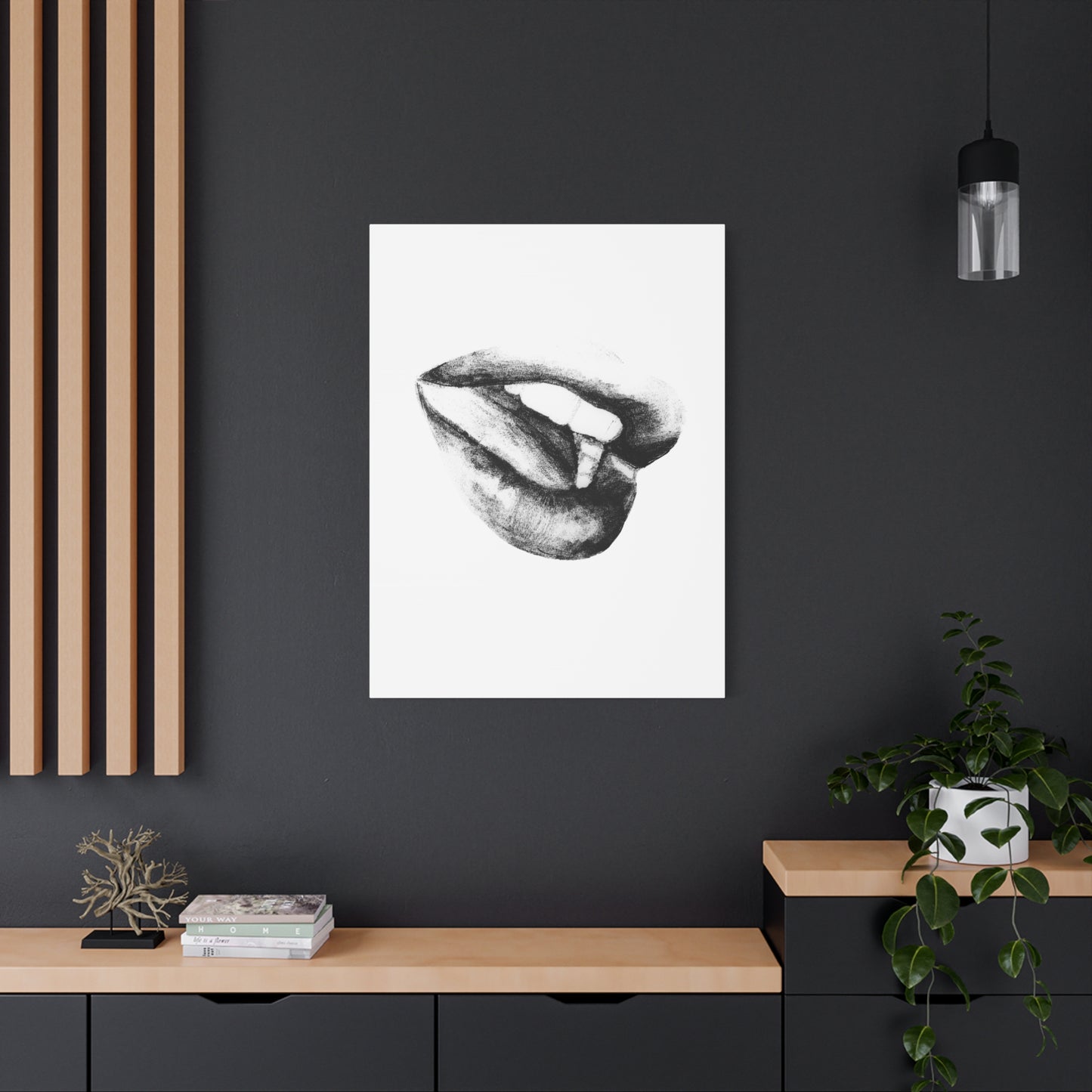 Canvas Wall Art - Black & White Woman's Mouth Drawing