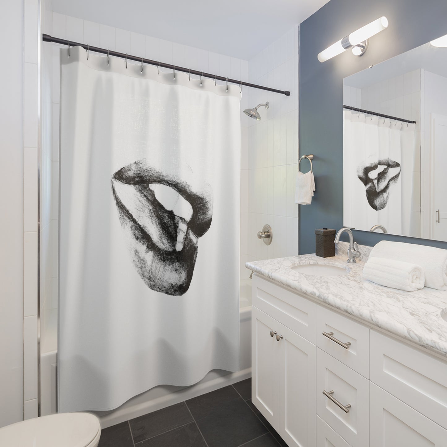 Shower Curtains - Lush Lips Pencil Drawing Design
