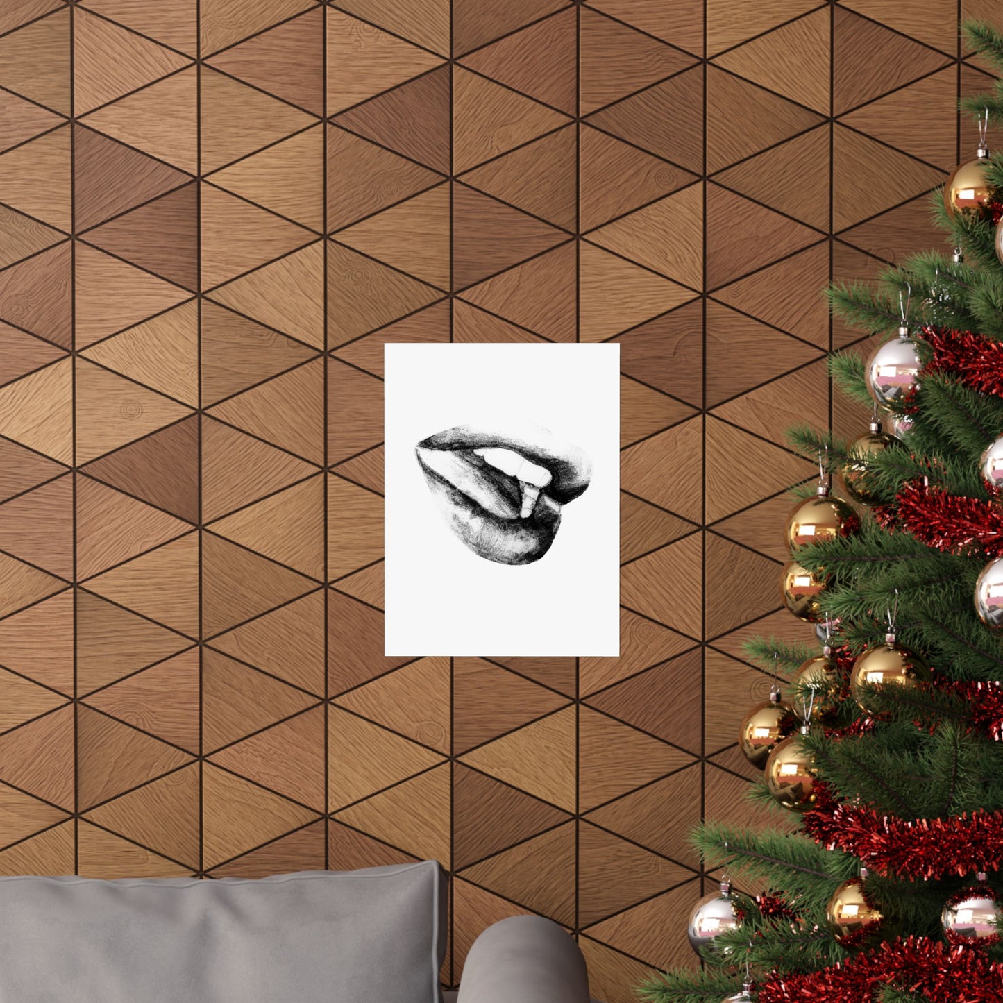 Vertical Poster - Black and White Woman's Lips Drawing