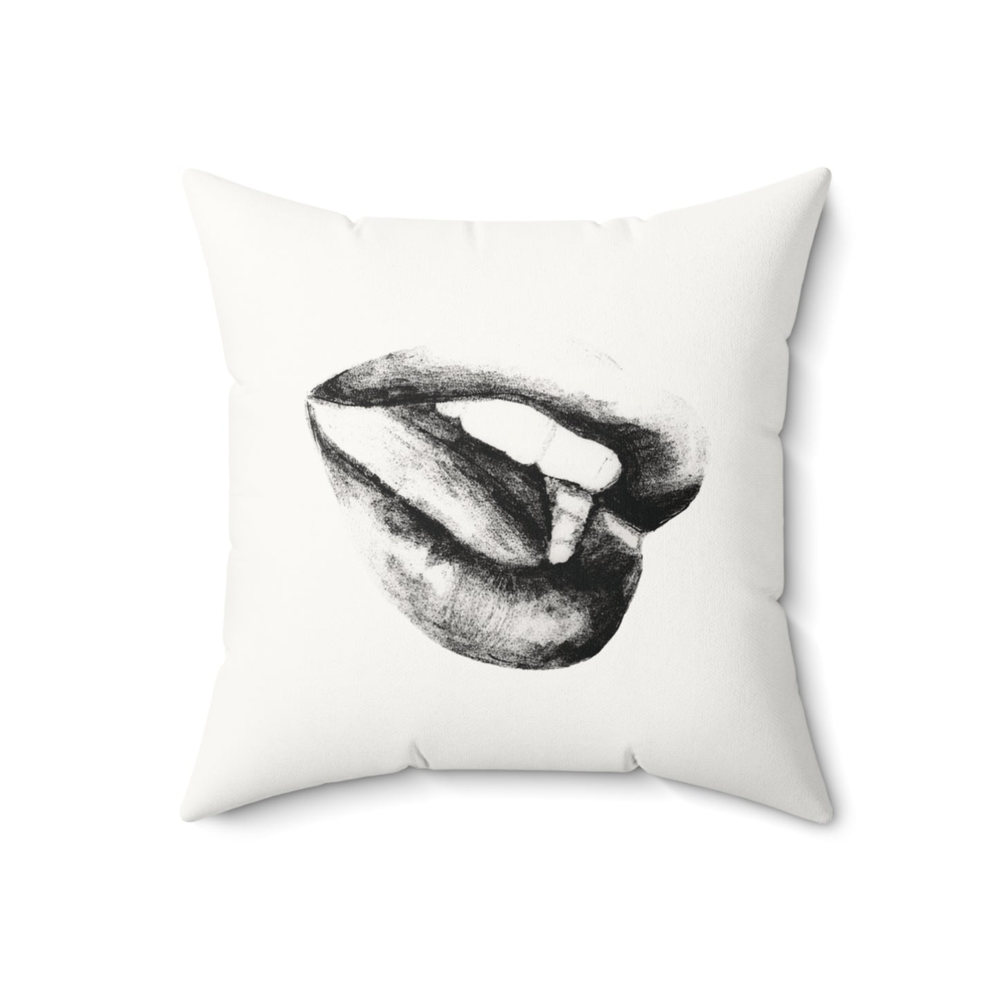 Square Pillow - Black and White Lushous Lips Pencil Drawing Design