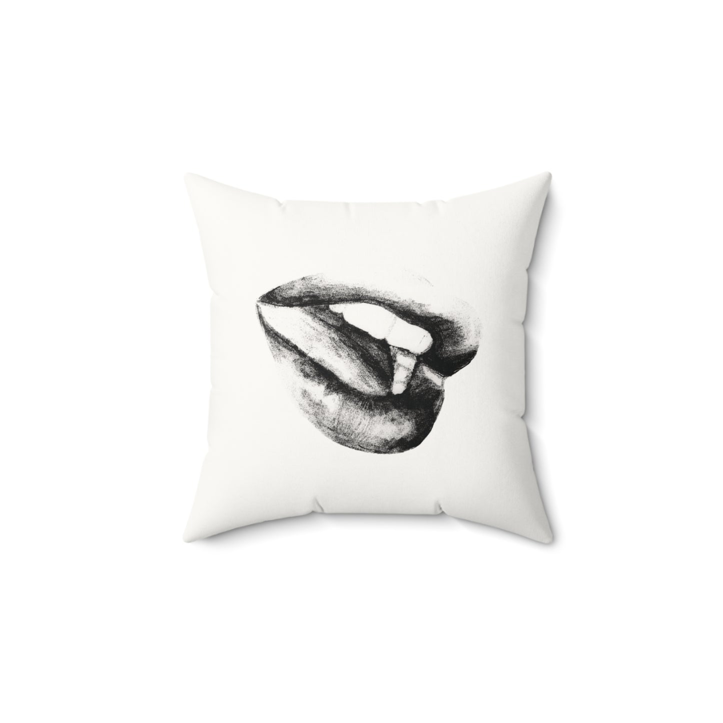 Square Pillow - Black and White Lushous Lips Pencil Drawing Design
