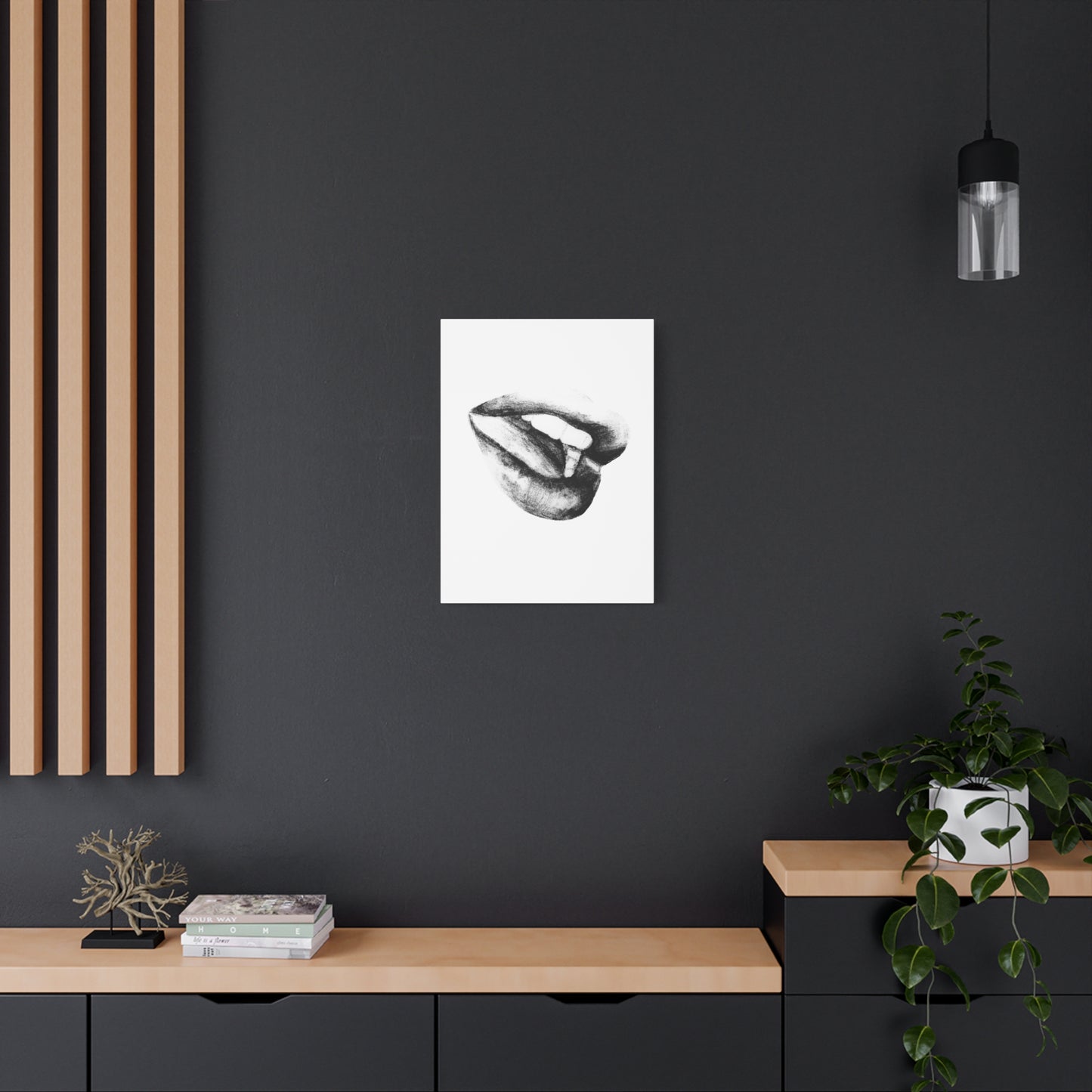Canvas Wall Art - Black & White Woman's Mouth Drawing