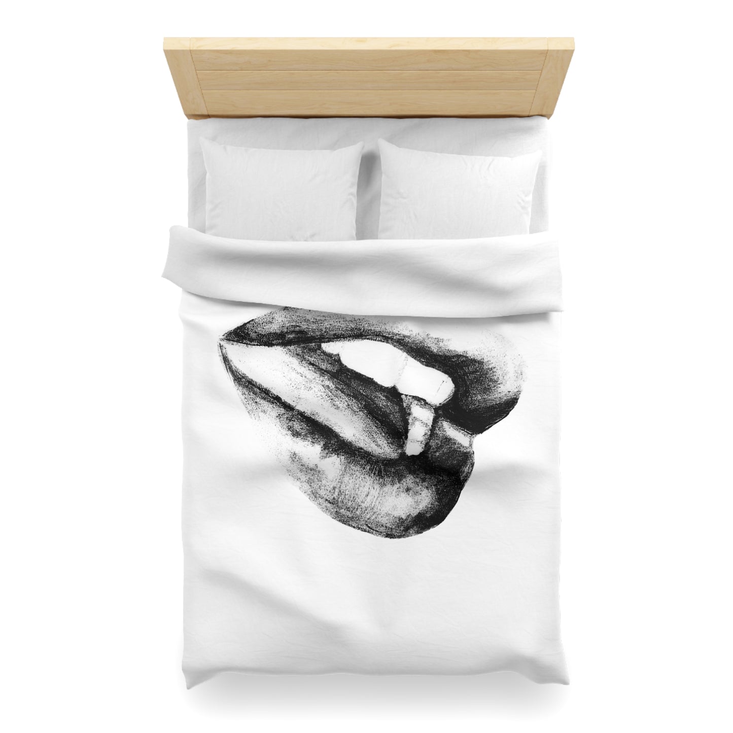 Duvet Cover - Lush Lips Black & White Drawing Design