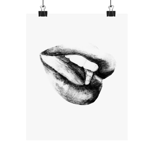 Vertical Poster - Black and White Woman's Lips Drawing