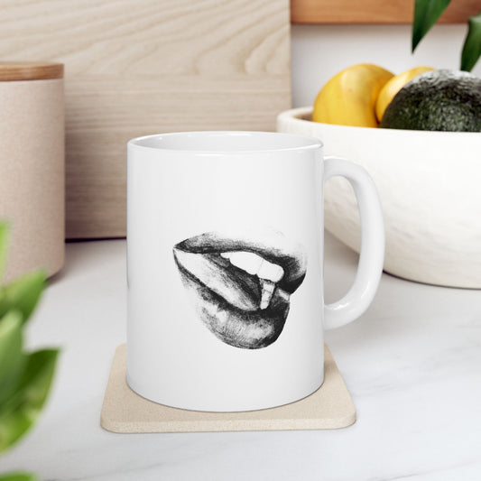 Mug - Woman's Lips Monochrome Pencil Drawing