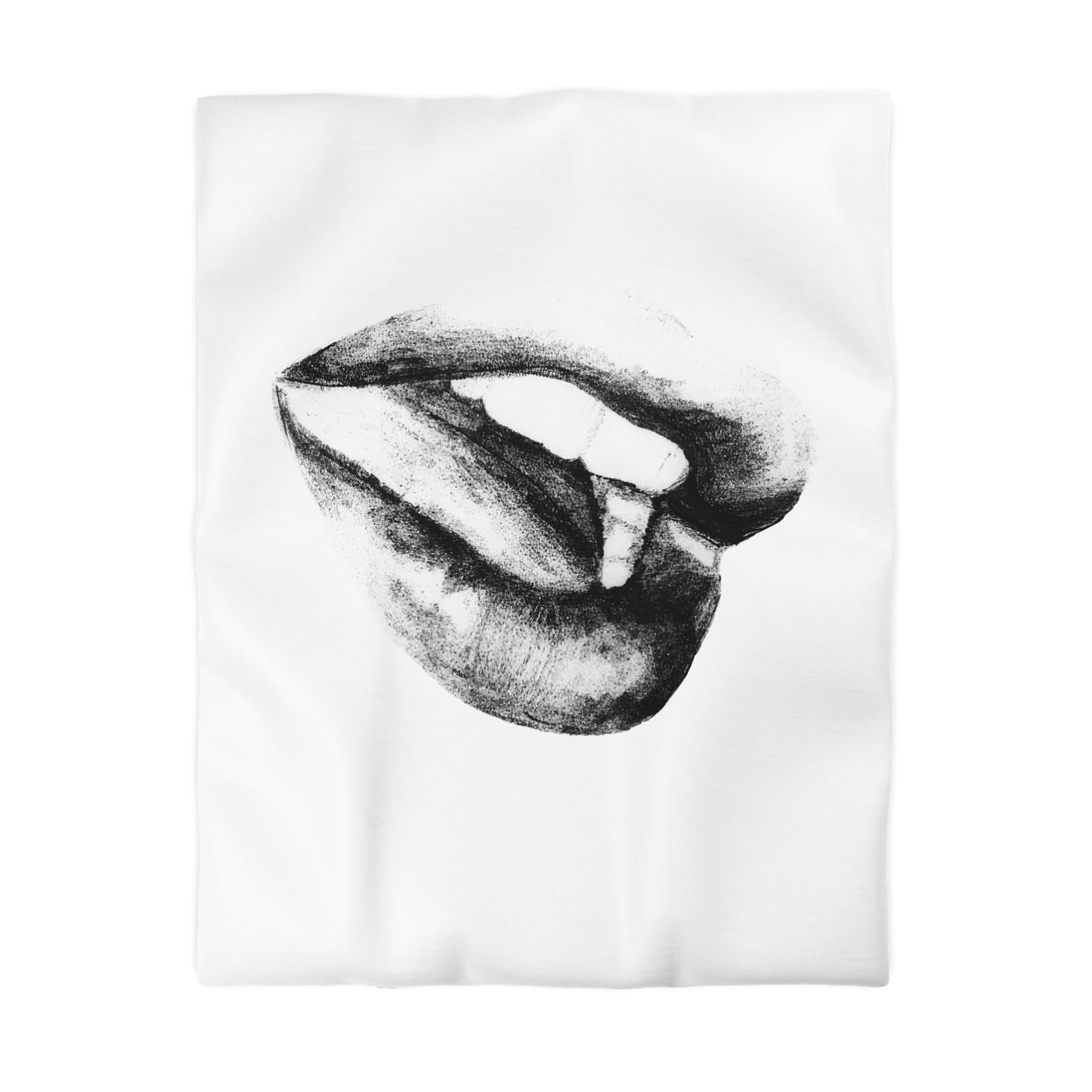Duvet Cover - Lush Lips Black & White Drawing Design