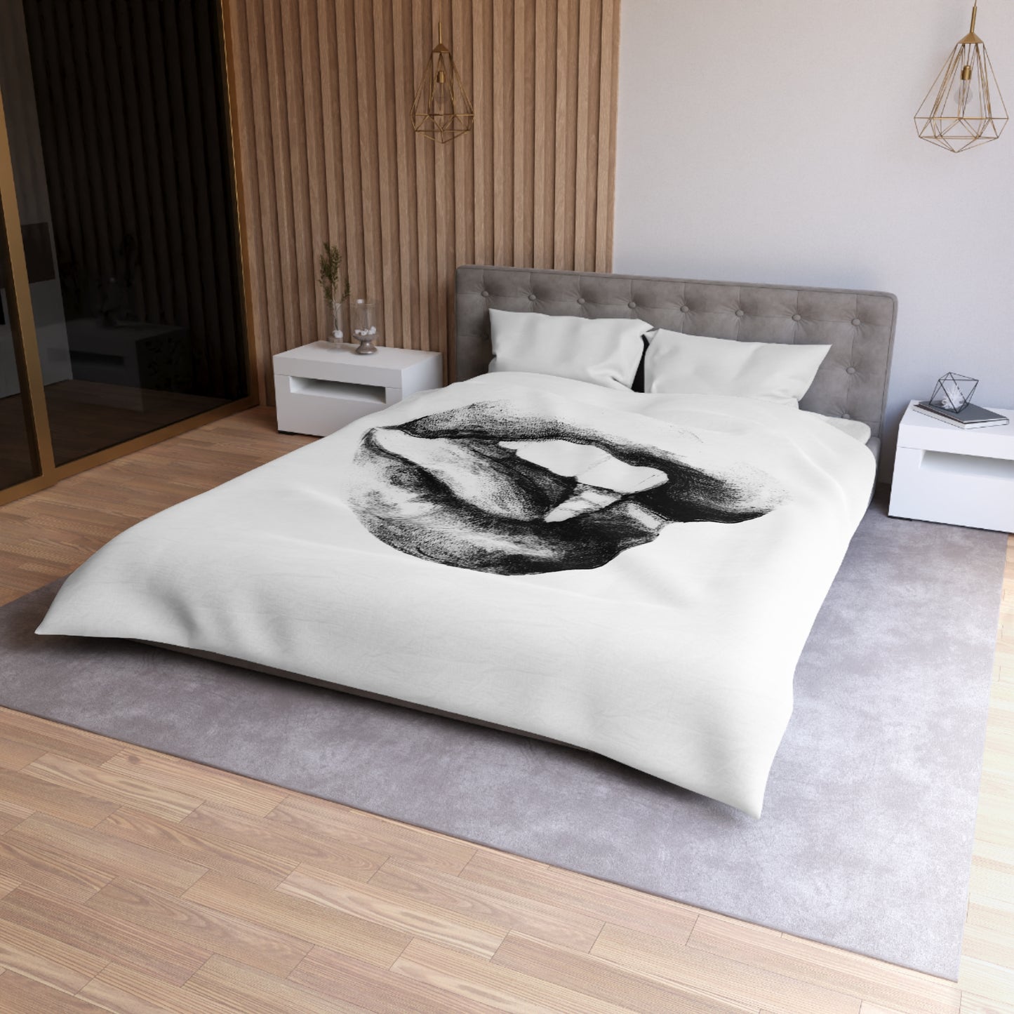 Duvet Cover - Lush Lips Black & White Drawing Design