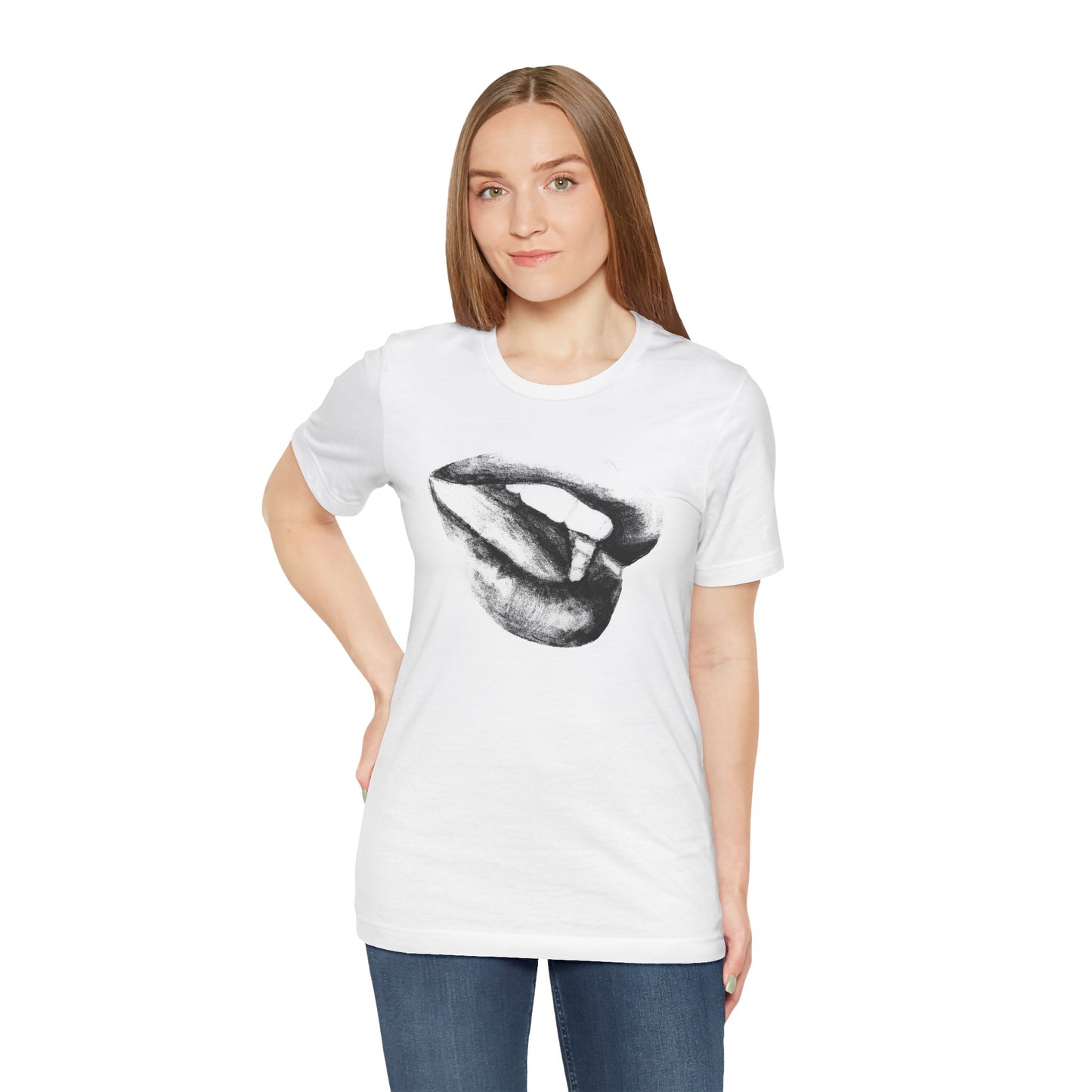 Stylish Drawing Lips Print Unisex Tee, Casual Wear, Gift for Fashion Lovers, Perfect for Parties, Trendy T-Shirt