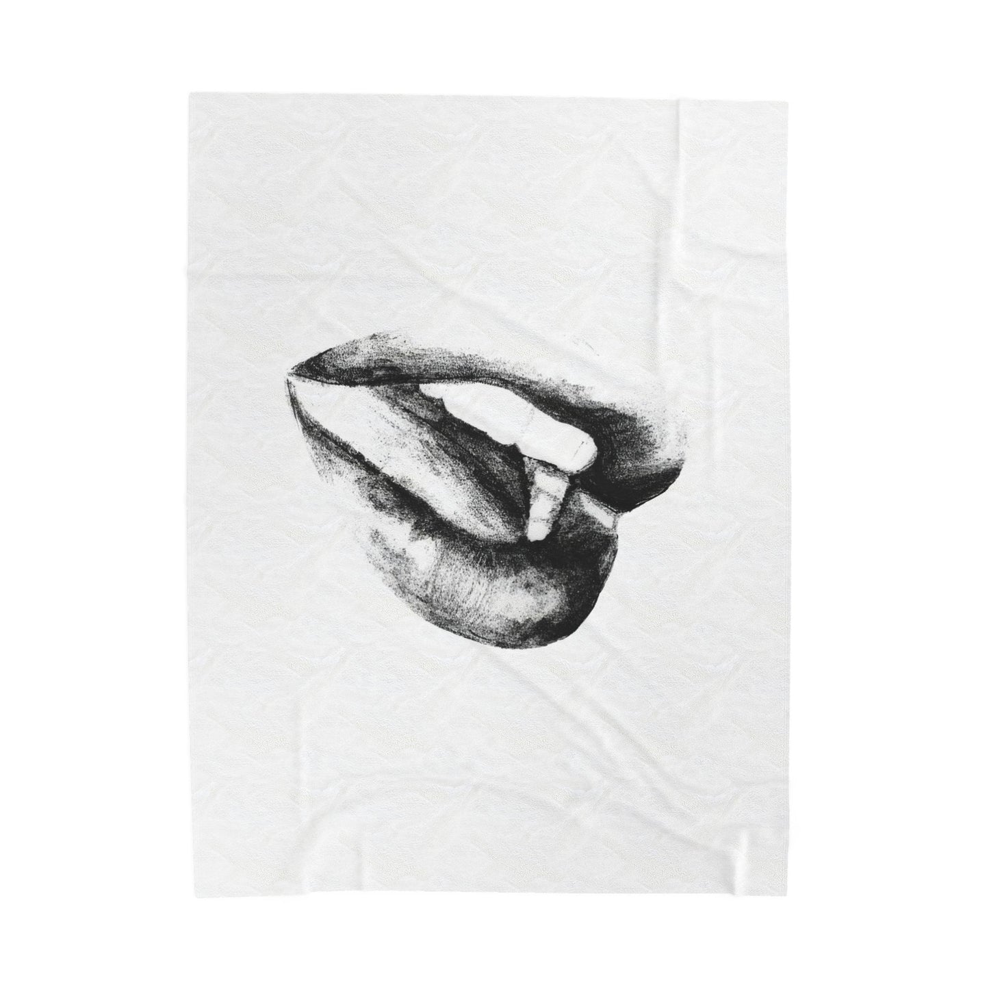 Plush Blanket - Bold and Sensual Lips Illustration in Black and White