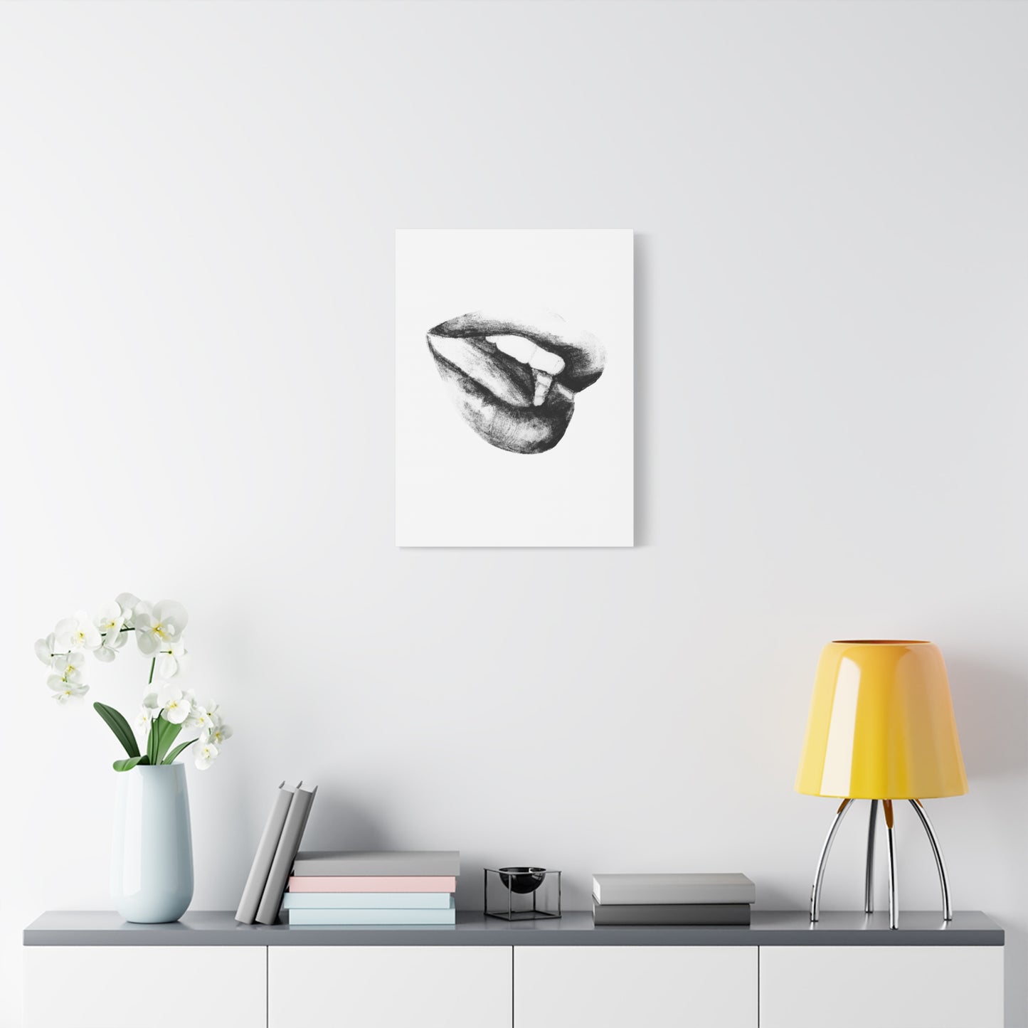 Canvas Wall Art - Black & White Woman's Mouth Drawing