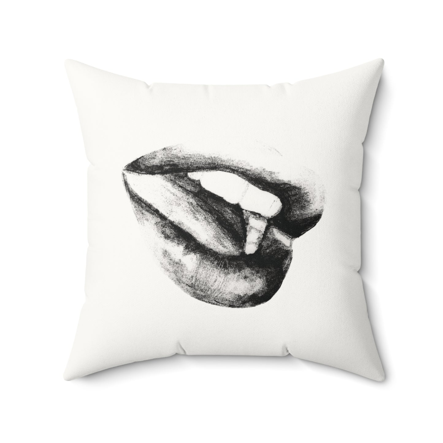 Square Pillow - Black and White Lushous Lips Pencil Drawing Design