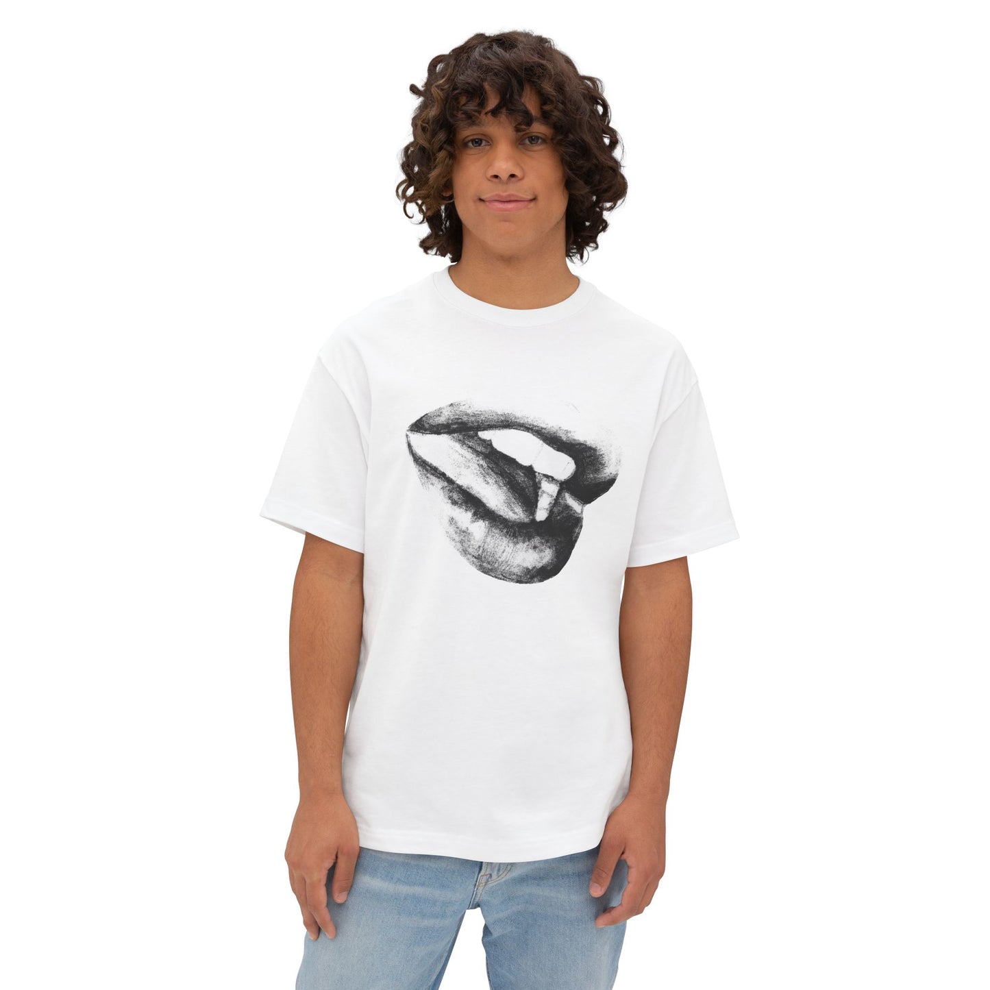 Hand-Drawn Black & White Lips Oversized Unisex T-Shirt